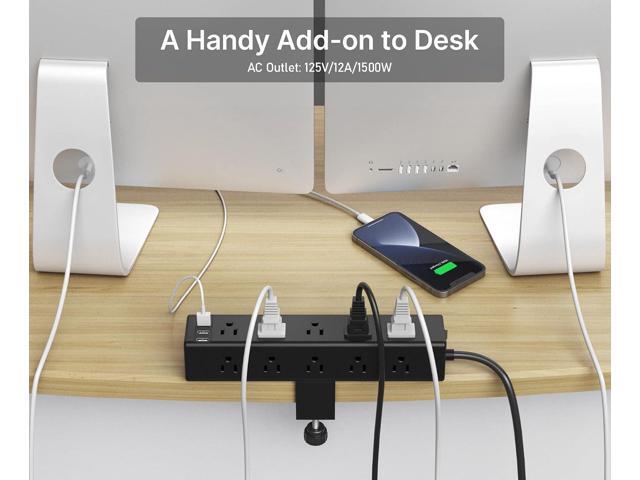 CCCEI Standing Desk Clamp Power Strip with 15 Outlets, Widely Spaced Desktop Edge Mount Surge Protector Outlet, Fast Charging USB-A and USB-C...