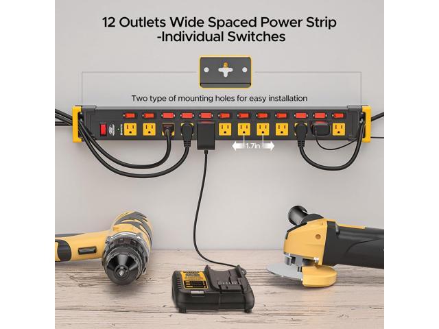 CRST 12 Outlets Long Power Strip, 9 FT Cord Metal Surge Protector Power Strip with Individual Switches, Wall Mount Power Strip with Cord Manager,...