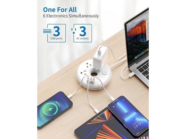 NTONPOWER Extra Long Extension Cord 25 ft, Flat Plug Power Strip with USB Ports, 3 Outlet Desktop Charging Station, Compact Wall Mount, Circuit...