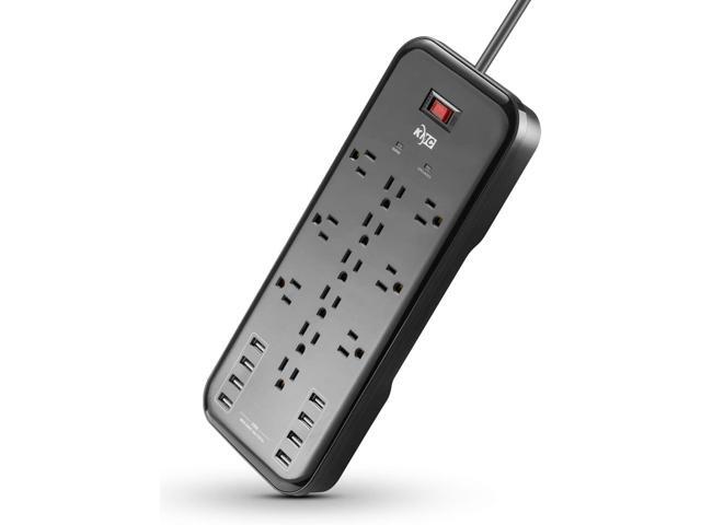 KMC 12-Outlet Surge Protector Power Strip with 8 USB Charging Ports (5V/10A), 2500J,6-Foot Cord