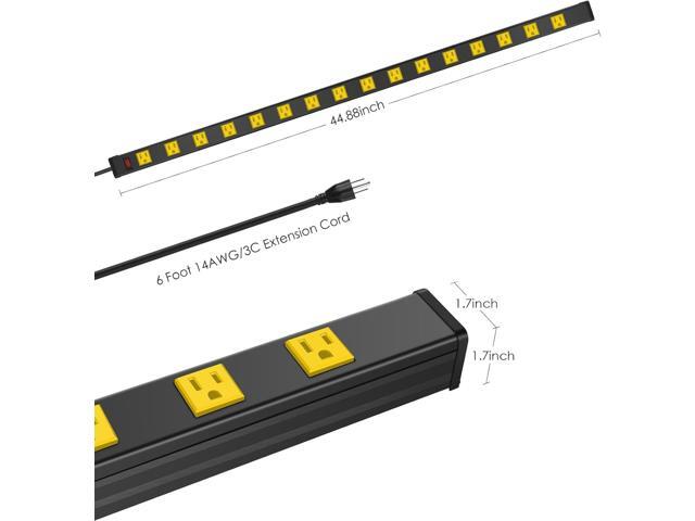 JUNNUJ Long Metal 16 Outlet Wide Spaced Garage Industrial Heavy Duty Power Strip with 6 FT Cord 15A, 125V, 1875W. Yellow
