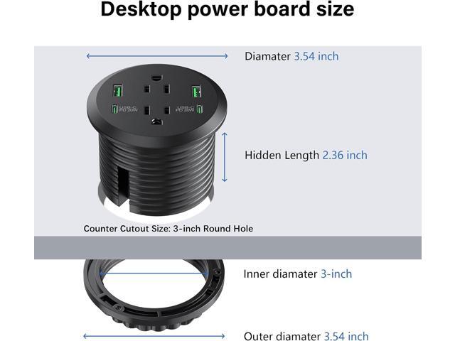 Desktop Power Grommet 3-inch Hole,40W Total Fast Charging Station, 2 PD 20W USB C Port,Flush-Mount Recessed Power Strip, 2 AC Outlets,4 USB...
