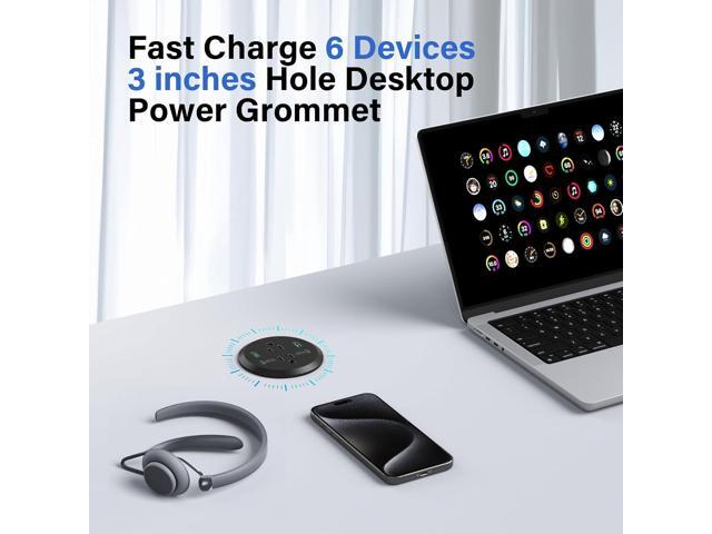 Desktop Power Grommet 3-inch Hole,40W Total Fast Charging Station, 2 PD 20W USB C Port,Flush-Mount Recessed Power Strip, 2 AC Outlets,4 USB...
