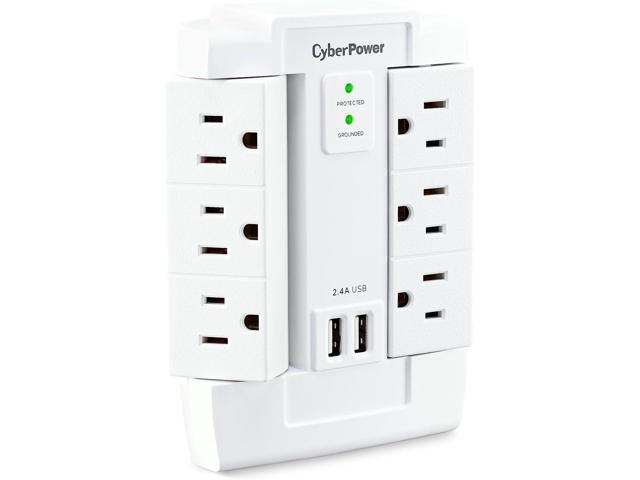 CyberPower CSP600WSURC2 Surge Protector, 1200J/125V, 6 Swivel Outlets, 2 USB Charging Ports, Wall Tap Design, White
