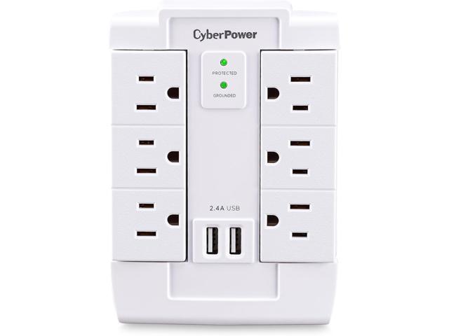 CyberPower CSP600WSURC2 Surge Protector, 1200J/125V, 6 Swivel Outlets, 2 USB Charging Ports, Wall Tap Design, White