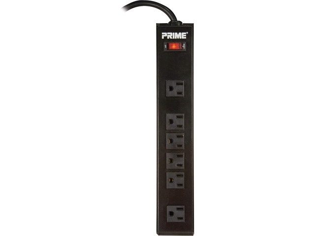 Prime Wire & Cable PB801120 6-Outlet Metal Power Strip with 14-3 SJT 10-Feet Cord,Black