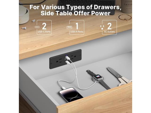 CCCEI Recessed Power Strip with Outlet and USB C Ports, Furniture Flush Mount Power Strip, Small Desk Hidden Outlet for Conference Table,...
