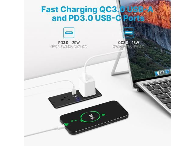 CCCEI Recessed Power Strip with Outlet and USB C Ports, Furniture Flush Mount Power Strip, Small Desk Hidden Outlet for Conference Table,...