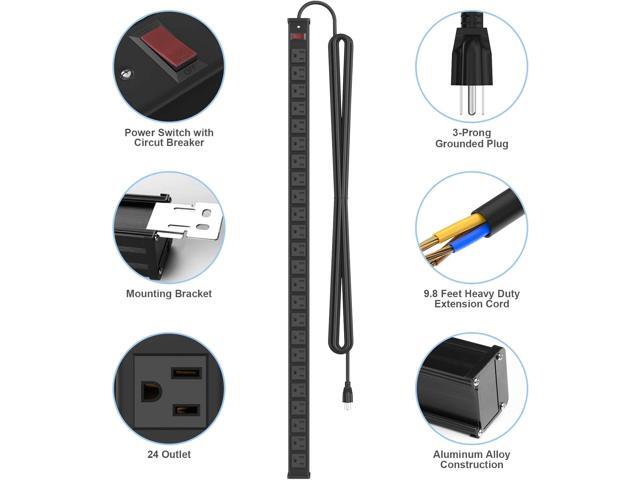 24 Outlet Metal Power Strip, Extra Long Heavy Duty Power Strip with 10FT Extension Cord, Mountable Power Strip for Warehouse Garage Workench, ETL...