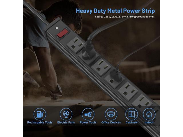 24 Outlet Metal Power Strip, Extra Long Heavy Duty Power Strip with 10FT Extension Cord, Mountable Power Strip for Warehouse Garage Workench, ETL...