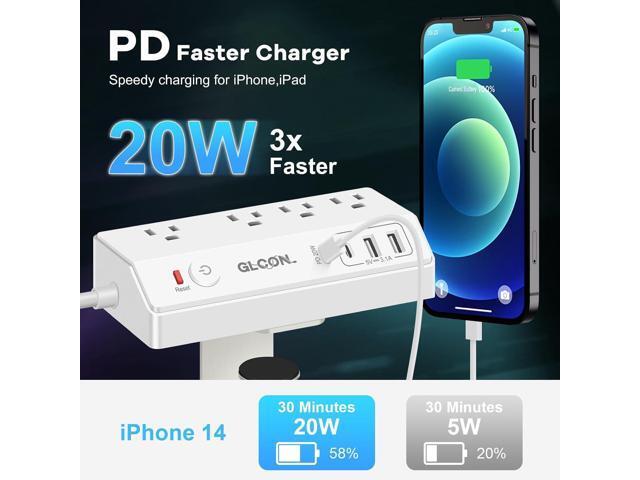 Desk Clamp Power Strip with USB C (20W PD) - Removable Surge Protector with 4 Outlet 4 USB Ports - Multi Outlet Plug Edge Mount Desktop Power...