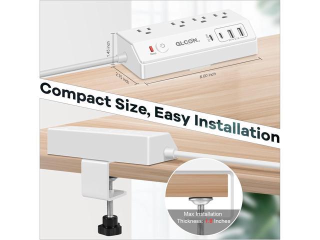 Desk Clamp Power Strip with USB C (20W PD) - Removable Surge Protector with 4 Outlet 4 USB Ports - Multi Outlet Plug Edge Mount Desktop Power...
