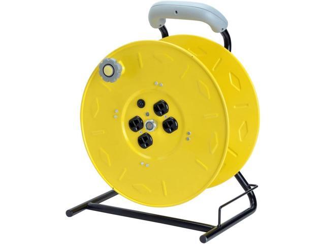 Alert 7100HD Heavy Duty Manual Cord Storage Reel with 4 Grounded Outlets, Yellow