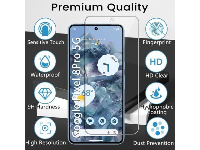 4 Pack for Google Pixel 8 Pro Screen Protector with 4 Pack Camera Lens Protector, 9H Tempered Glass Film Anti-Fingerprint Case Friendly Bubble Free