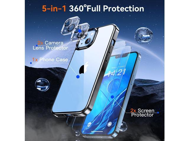 5 in 1 Crystal Clear for iPhone 14 Case with 2X Screen Protector+2X Camera Lens Protector [Not-Yellowing & Military Grade Drop Protection] Slim...