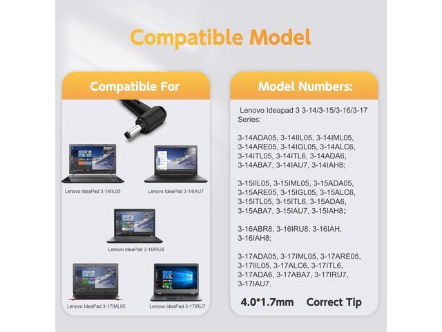 65W Charger for Lenovo IdeaPad 1/1i/3/3i/5/5i Laptop- IdeaPad 110 110S 310 320 330 330s 510 520 530s 710s AC Adapter; IdeaPad S145 S340 S540 L340...