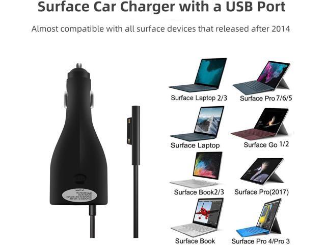 Surface Car Charger with USB Charging Port, Total 42W 12V 2.58A Power Supply, Compatible for Microsoft Surface Pro7 + Plus Pro6 Pro5~3 Surface Go...