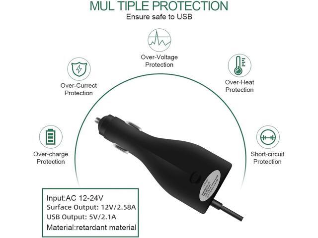 Surface Car Charger with USB Charging Port, Total 42W 12V 2.58A Power Supply, Compatible for Microsoft Surface Pro7 + Plus Pro6 Pro5~3 Surface Go...