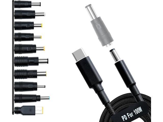 USB C to DC Adapters 10PCS Power Plug Kit, Universal Charger Supply 100W PD Power Cable & 5.5x2.1mm Round Barrel Jack for Sony Toshiba Samsung Acer...