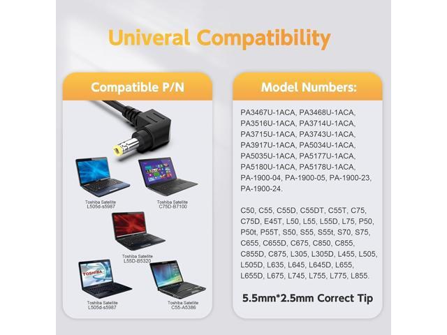 Laptop Charger for Toshiba Satellite PA3468U-1ACA, PA3516U-1ACA, PA3714U-1ACA, PA5035U-1ACA, PA5177U-1ACA, PA5180U-1ACA, PA3467U-1ACA, PA-1900-04,...