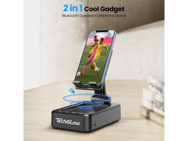TechGlow Gifts for Men Foldable Cellphone Stand with Bluetooth Speaker Wireless Speaker with Phone Holder Birthday Gift Idea for Man Woman Cool Gadget