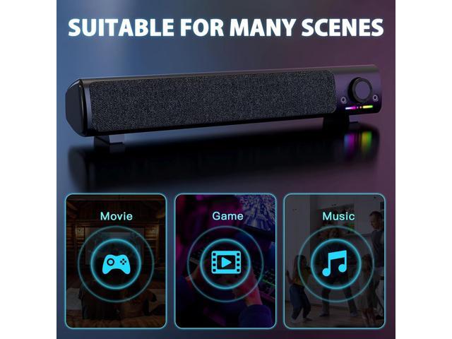 Computer Speakers, USB Powered 3.5mm AUX PC Sound Bar for Desktop Monitor, Gaming Speakers with Headphones & Microphone Link, Superb Stereo Sound,...