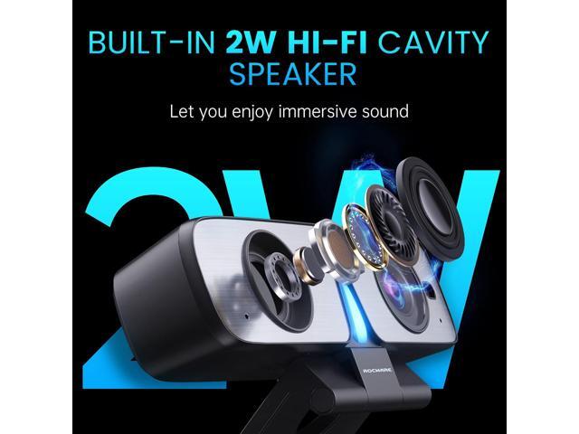 ROCWARE RC08 2K Webcam with Speaker, Webcam for PC, HD Web Cam with Noise Reduction Mic/Harman Speaker/4X Eptz/Privacy Cover/0.2S Auto-Focus/Low...