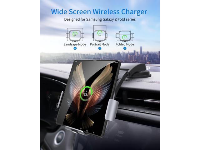 Dual Coil Wireless Car Charger for Galaxy Z Fold 6/5/4/3/2/mate xt,Fast Charging Phone Holder for Galaxy Z Fold 2, Landscape Mobile Phone Mount for...