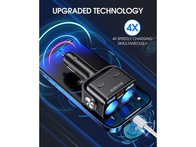 USB C Car Charger, BUVAYE 2-Socket Cigarette Lighter Splitter with 12V/24V Dual PD30W & QC3.0 Fast Charging, Cigarette Lighter Adapter Separate...