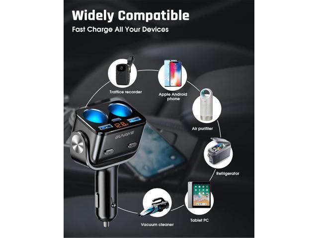 USB C Car Charger, BUVAYE 2-Socket Cigarette Lighter Splitter with 12V/24V Dual PD30W & QC3.0 Fast Charging, Cigarette Lighter Adapter Separate...
