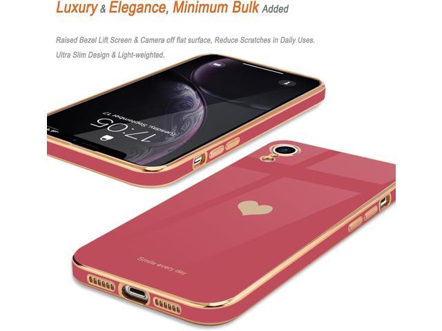 Teageo Compatible with iPhone Xr Case for Women Girl Cute Love-Heart Luxury Bling Plating Soft Back Cover Raised Full Camera Protection Bumper...