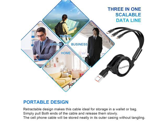 [2024 Upgraded 3 Pack Multi Retractable Charging Cable, 3 in 1 USB Charging Cable with USB C/Micro USB/Phone Port, 3.3FT Charging Cable for Phone...