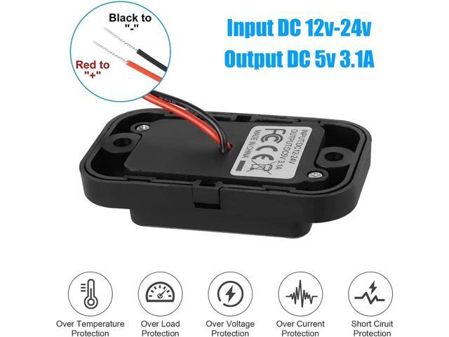 12V USB Outlet, Quick Charge 3.0 USB-A Port and USBC Port, 12V 24V Input Surface Mount RV USB Outlet, for RV Marine Motorcycle Truck Golf Cart