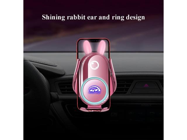 Car Phone Holder Mount Wireless Charging Auto Clamping Rotatable Vent Clip Cute Pink Rabbit Woman for iPhone 15 14 13 12 11 10 Pro Xs Samsung S23...