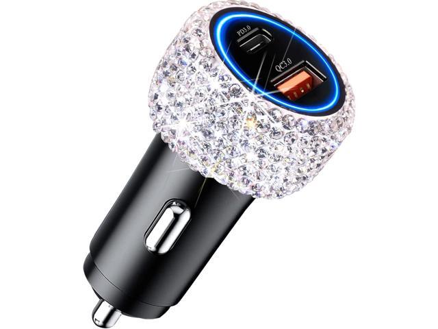 USB C Car Charger Adapter 54W Bling Diamond PD & QC 2-Port Type C Compact Car Charger Compatible for iPhone, iPad, Samsung Galaxy, LG, Google...