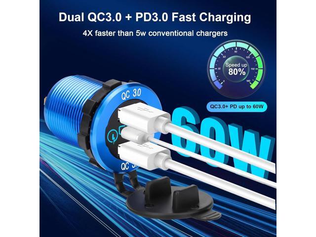 12V USB Outlet, 30W USB C & 30W Dual QC 3.0 USB A Port, Quick Charge 12V 24V USB C Outlet with Touch Switch, Waterproof Charger Socket for Car RV...