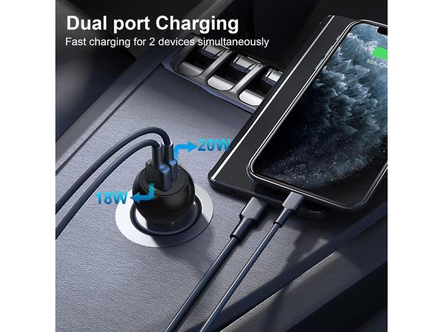 USB C Car Charger Adapter, 12V Car Charger Multi Port, 38W 2 Port Car Charger, PD 20W& QC 18W Cigarette Lighter Adapter, USB C Car Plug Fast...