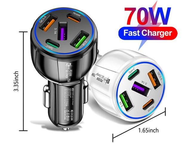 5 in 1 Car Charger Adapter,75W High Power Cigarette Lighter Adapter,QC3.0/PD Super Fast Charging Car Phone Charger Compatible with iPhone 14...