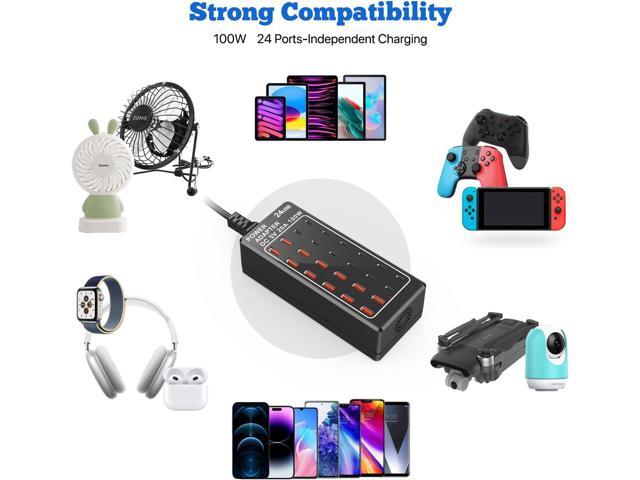 USB Charger Station, C Charging Block, 100W (20A) 24 Port Multiple USBCharger Desktop Wall Charger Hub 12 USB A 12 USB C Compatible for Apple...