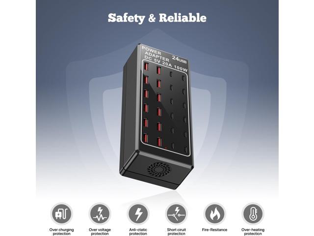 USB Charger Station, C Charging Block, 100W (20A) 24 Port Multiple USBCharger Desktop Wall Charger Hub 12 USB A 12 USB C Compatible for Apple...