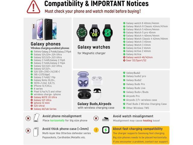4 in 1 Wireless Charger with Alarm Clock Compatible for Samsung,Charger Stand for Galaxy Watch 6/5/5 Pro/4 Galaxy S24/Ultra/S24+/S23/Note 20/Z Flip...