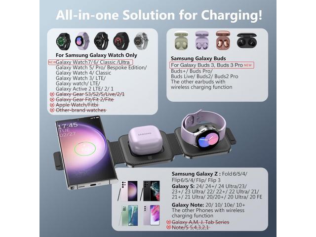 Travel Charger for Samsung Multi Devices, Foldable 3 in 1 Wireless Charging Station Fast Charging Stand/Pad Compatible for Samsung Galaxy...