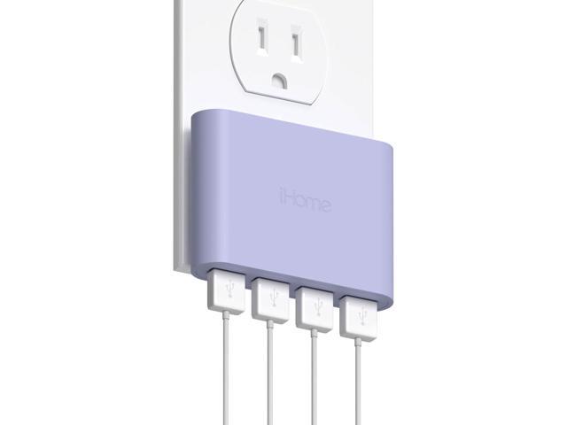iHome Slim 4-Port USB Wall Charger, AC Pro Multiport Plug Adapter, Phone Charging Block with 4 Ports, Flat USB Wall Adapter for Home & Travel