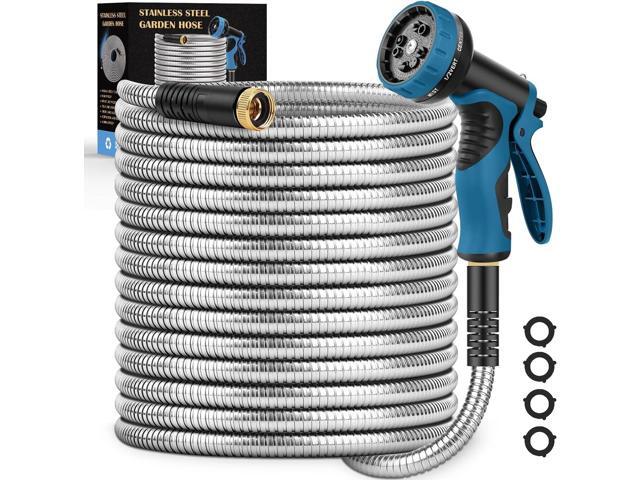 Garden Hose 50FT, Water Hose with 10 Function Nozzle, Garden Hose Metal with Leak-proof Connectors, Kink-Free & Ultra Flexible, Rust/Pet/Puncture.