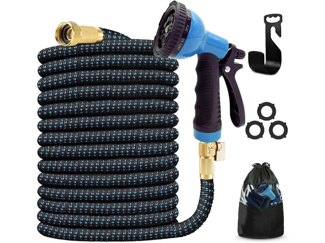 J & B XpandaHose 75ft Expandable Garden Hose with Holder - Heavy Duty Superior Strength 3750D - 4 -Layer Latex Core - Extra Strong Brass Connectors...