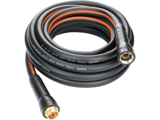 Hybrid Garden Hose 5/8 IN. x 25 FT, Heavy Duty, Lightweight, Flexible with Rotatable Grip Handle and Solid Brass Fittings, Gray+Orange