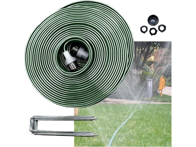 Watoo 2026 Sprinkler Hose & Soaker Hose for Yard - 75 FT Reinforced Flat Garden Hose with Holes, Heavy Duty No-Kink Lawn Irrigation Hose (Includes...