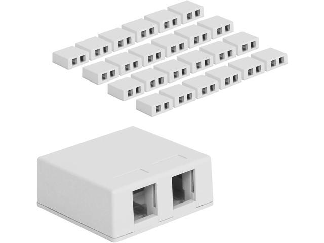 ICC 2 Port Surface Mount Box in White, 25 Pack, Works with Slim and Wide Profile Keystone Jacks (Sold Separately), Compact Outlet for Voice and...