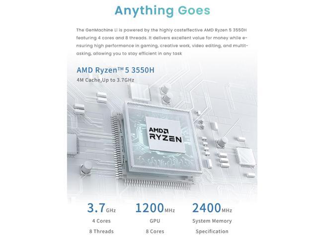 GenMachine Mini PC AMD Ryzen 5 3550H,8GB RAM 256GB M.2 NVMe SSD, AMD Radeon Vega 8 Graphics, 2 x 4K Output, 1 x HDMI Ports,1 x DP Ports,4 x USB...
