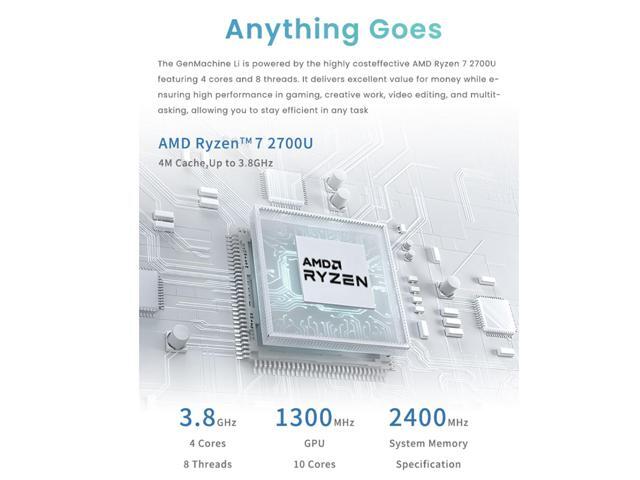 Genmachine Mini PC AMD Ryzen 7 2700U - Mini Computers Up to 3.8GHz 4c/8t, 16GB DDR4, 256GB SSD & M.2 NVME, Gaming PC with Wifi5/BT4.2/DHMI/DP,...